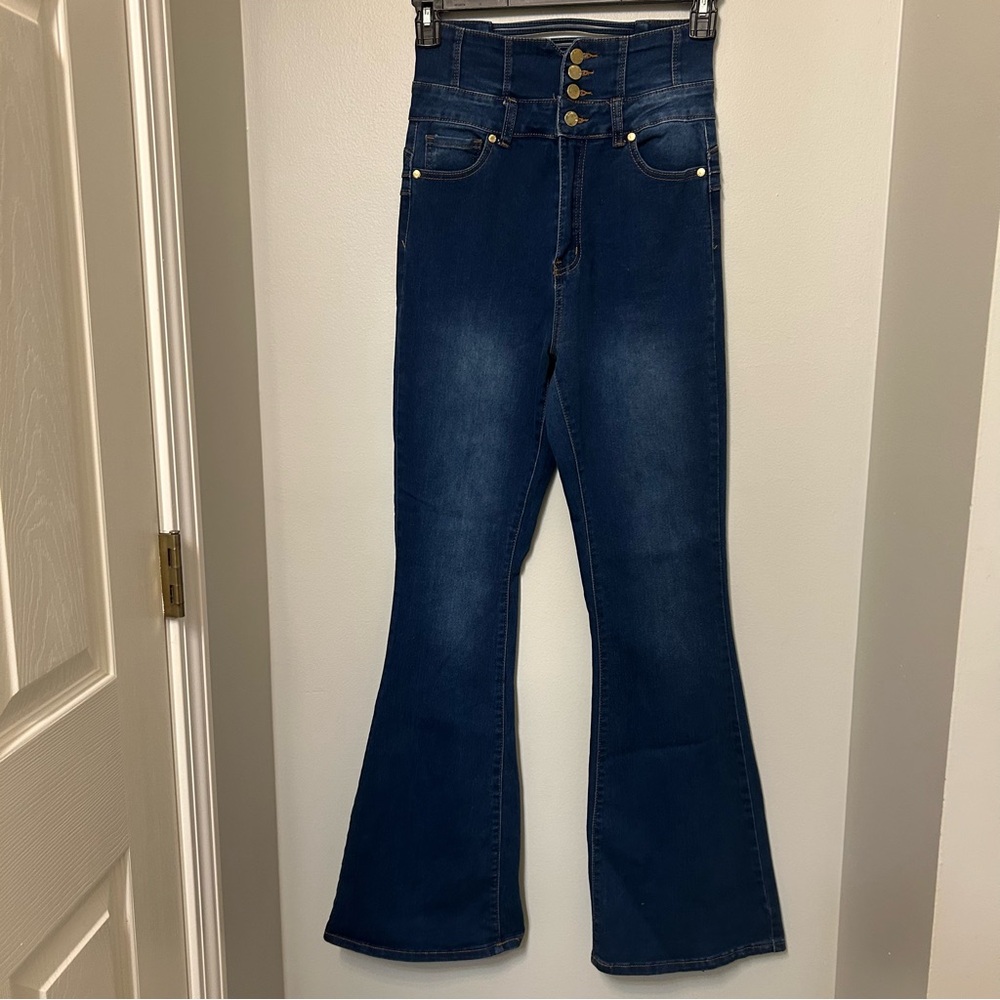 Cutie‎ Pie High Rise Bell Bottom Flare Stretch Denim Womens Jeans Size 9 Boho